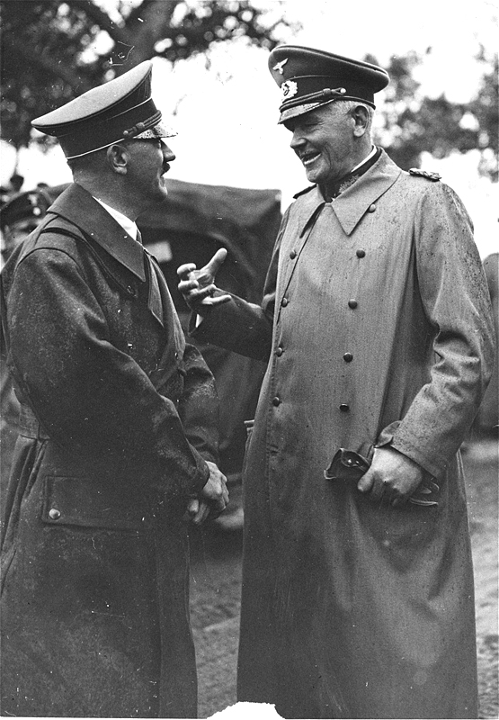 Adolf Hitler in conversation with Field Marshall Werner von Blomberg at the autumn manoeuvres of the Wehrmacht in Neustrelitz, Mecklenburg